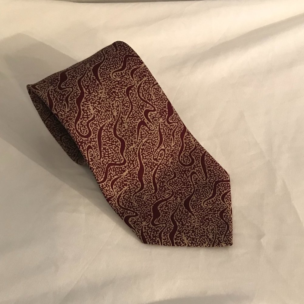 Giorgio Armani Silver/Grayish/ Burgundy 100% Pure Silk Necktie